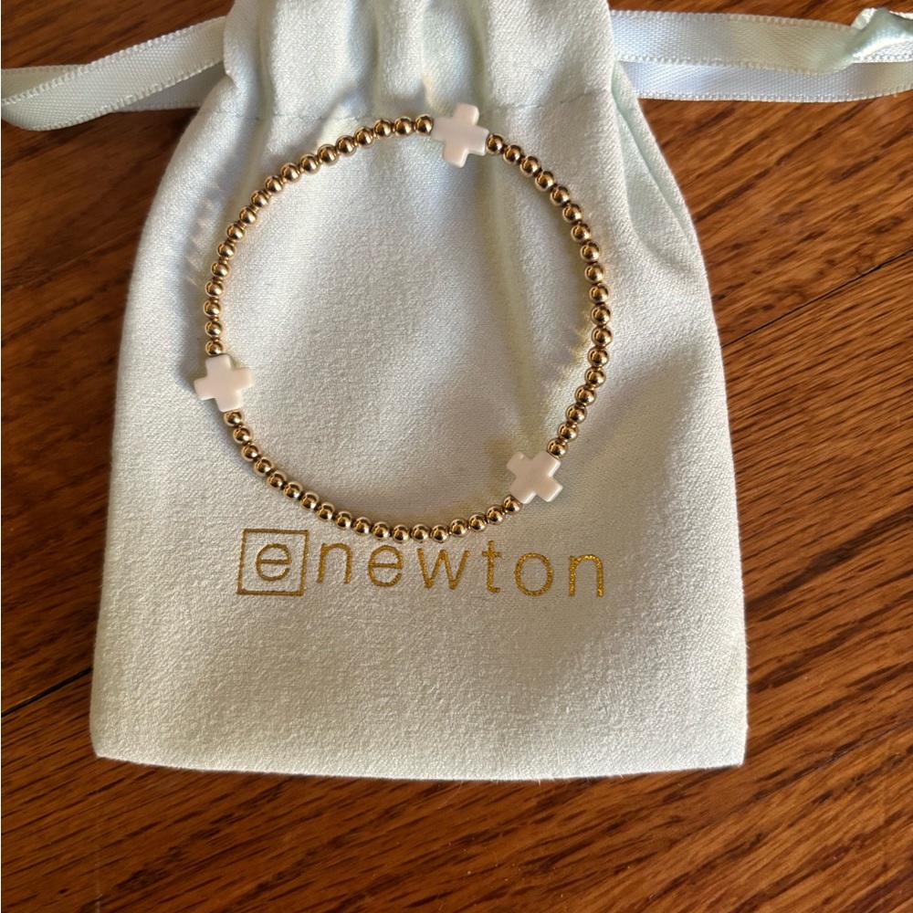 enewton Gold Beaded Bracelet with White Crosses